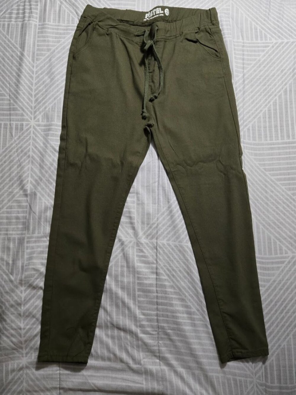 Pastel Olive Green Stretch Twill Elastic Drawstring Skinny Pants Jeggings Size 2